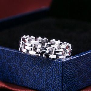 Hip Hop 925 Silver Ring Cycle Line Shaped Ring New